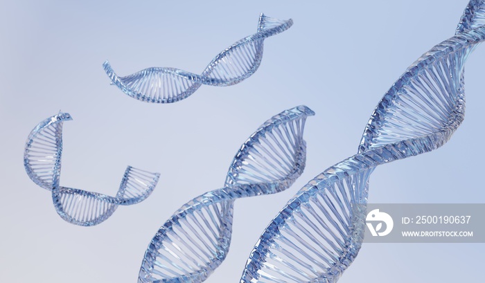 3d render Helix complementary strand of DNA of RNA. Sequences genetic code or genome. Gene expression. nucleotide database. The Central Dogma process of transcription and translation. Human gene.