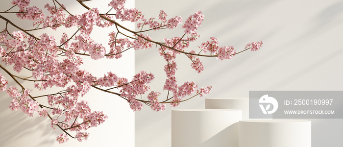 japanese style architect podium cosmetic background. for branding and product presentation.3d rendering illustration.