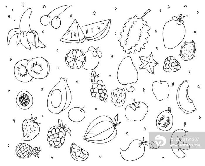 Hand drawn  fruit on isolated white background. Food illustration pattern for decoration card, template, wallpaper, texture.