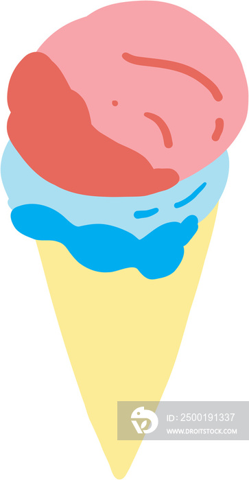 Colorful freehand drawing of a cone of icecream.