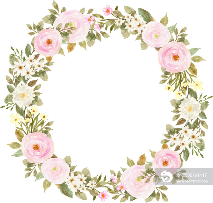 Elegant Pink And White Watercolor Floral Wreath