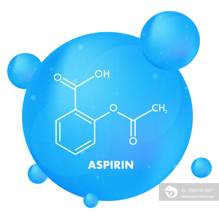 Acetylsalicylic, aspirin concept chemical formula icon label, text font vector illustration