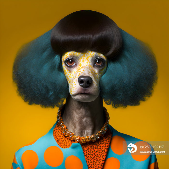 Portrait of a  fashion dog illustartion, trendy and funny art.