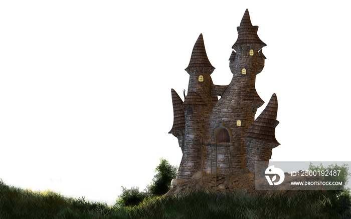 3d digital render of a fantasy castle with transparent background.