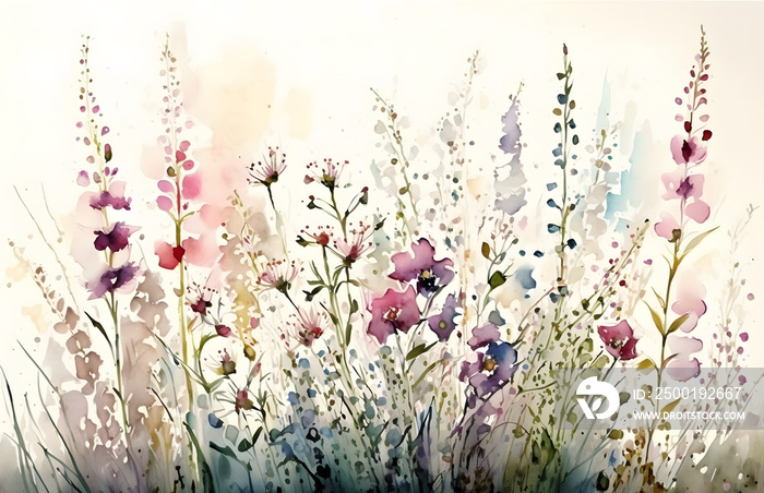 Watercolor painting of wildflowers, digital art illustration for wallpaper, background, design