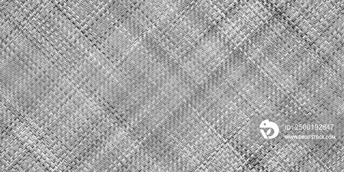 Seamless realistic bamboo basket weave repeat pattern. Woven straw wicker rattan mat or thatch twill textile background   or greyscale displacement, bump or height map. 3D rendering.