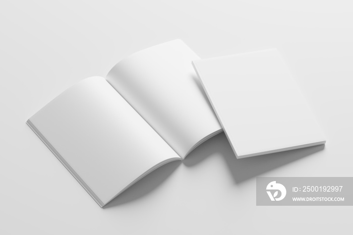 A4 A5 Magazine Brochure 3D Rendering White Blank Mockup