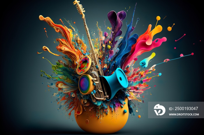 colorful music and instrument explosion