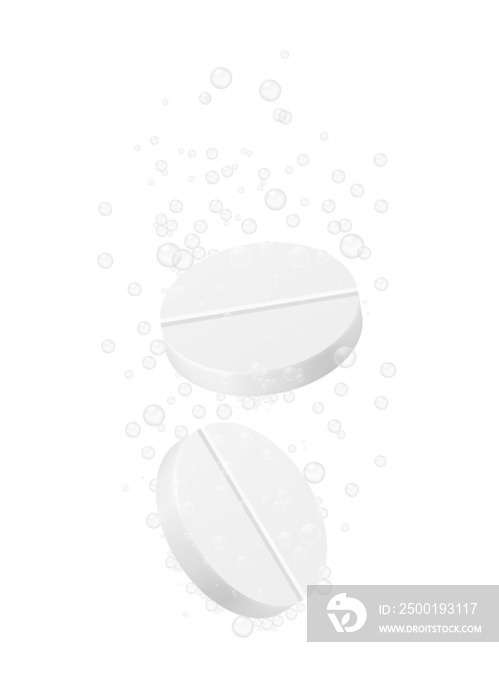 Vector illustration of effervescent soluble tablets with gas bubbles