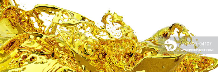 3D render, Gold liquids Splash, Abstract fluid background