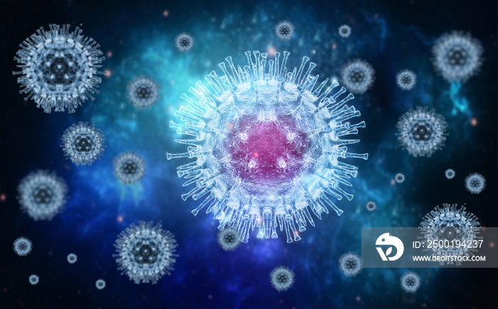 Monkeypox virus, 3d virus background, monkeypox virus molecule on blue background, medical background with virus molecules