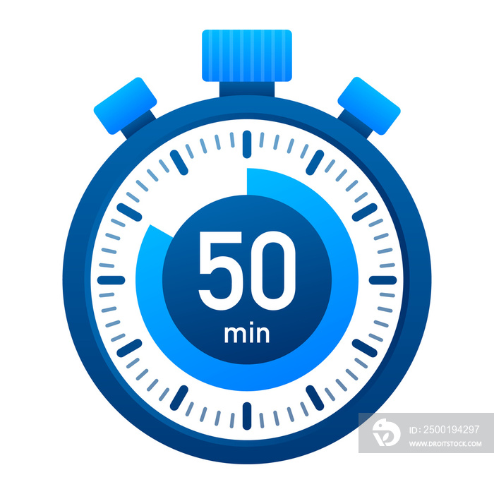 The 50 minutes, stopwatch  icon. Stopwatch icon in flat style, timer on on color background.  illustration.