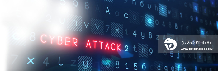 Digital composite image of cyber attack text