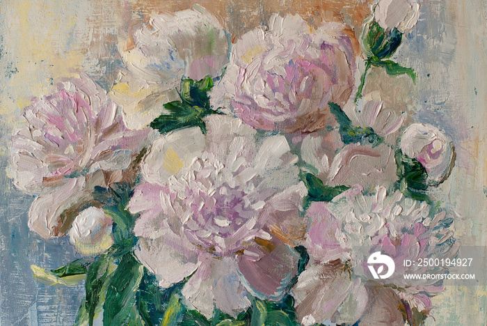 Oil painting on canvas: white peonies