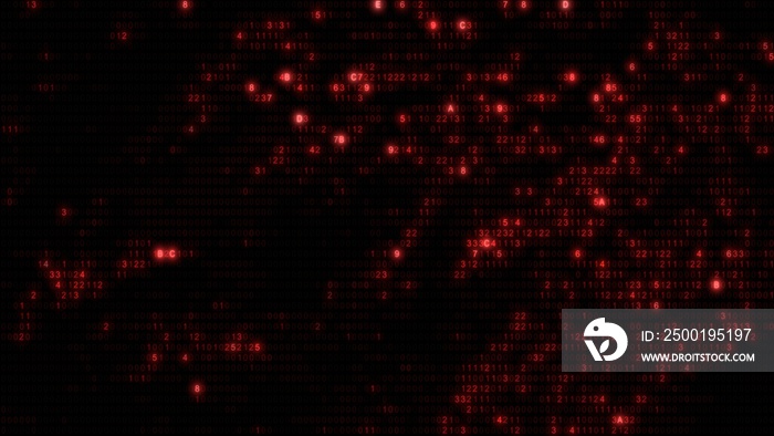 Abstract red computer hex code full-frame background. Concept binary encryption technology algorithm screen animation for hud design and artificial intelligence machine learning design template.