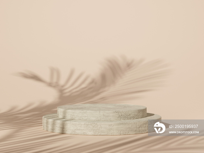 Mock up of stone and small plant forming a product podium, Cosmetic presentation. 3d rendering.