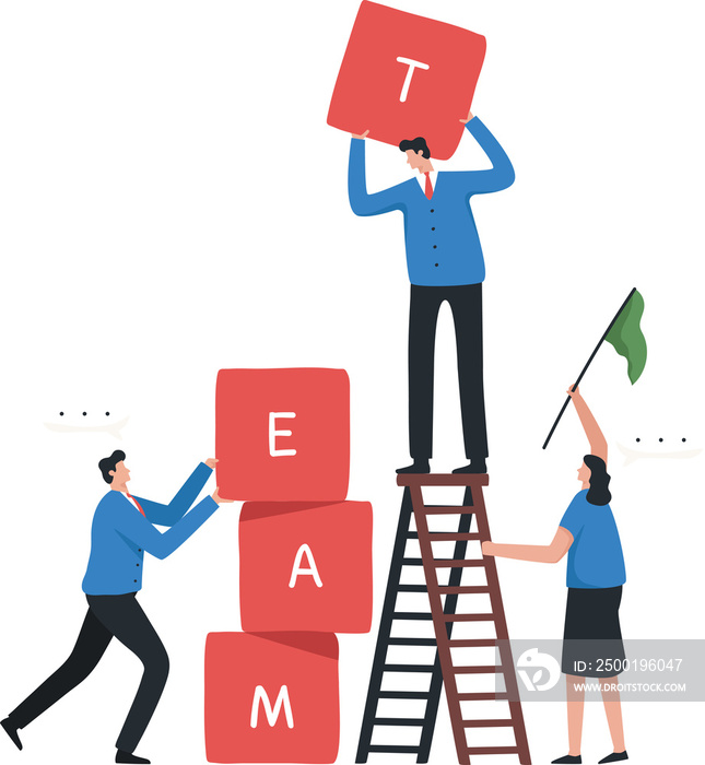 Working together to solve problems together. team to achieve success. The process of career success. People connect puzzle elements with the word team.