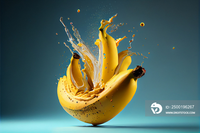 Banana splashing with water