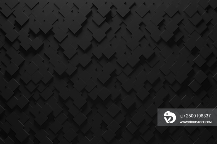 Black background with geometric shapes, dark volume.