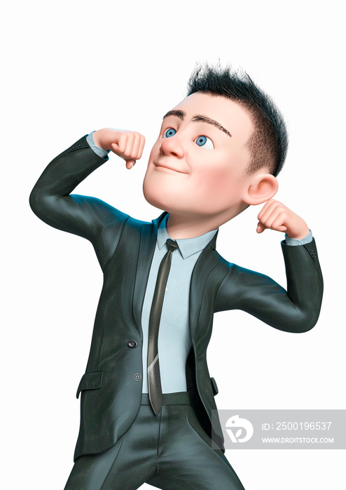 businessman cartoon doing a power pose in white background