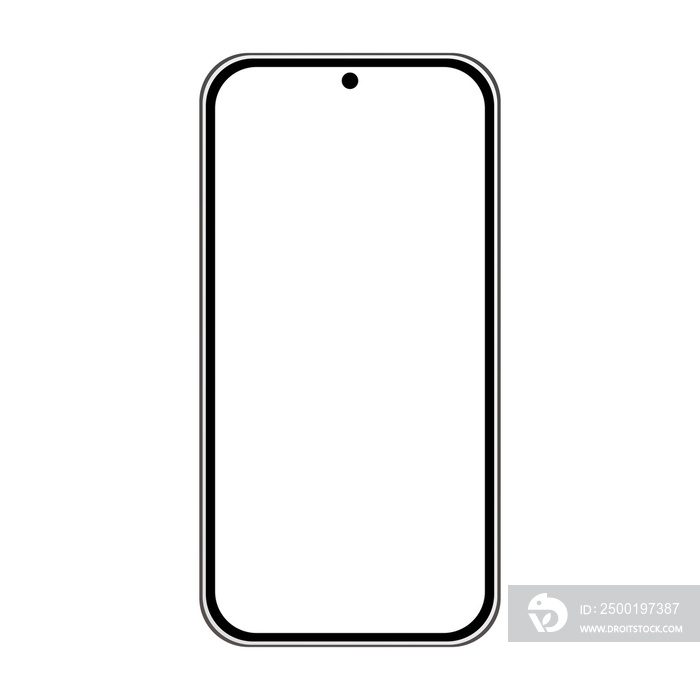 Smartphone with black and white screen, ,Isolated background , illustration