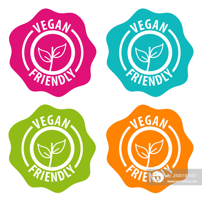 Vegan friendly Badges on white Background.