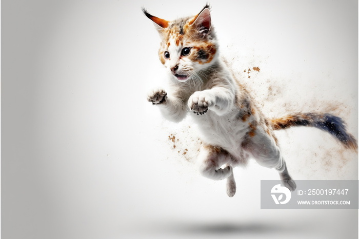 cat jump on white background, full body with free space, Made by AI,Artificial intelligence