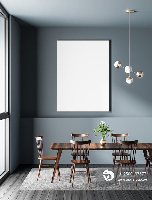 Mock up poster frame in modern dining room. Scandinavian style dining room. 3D illustration.