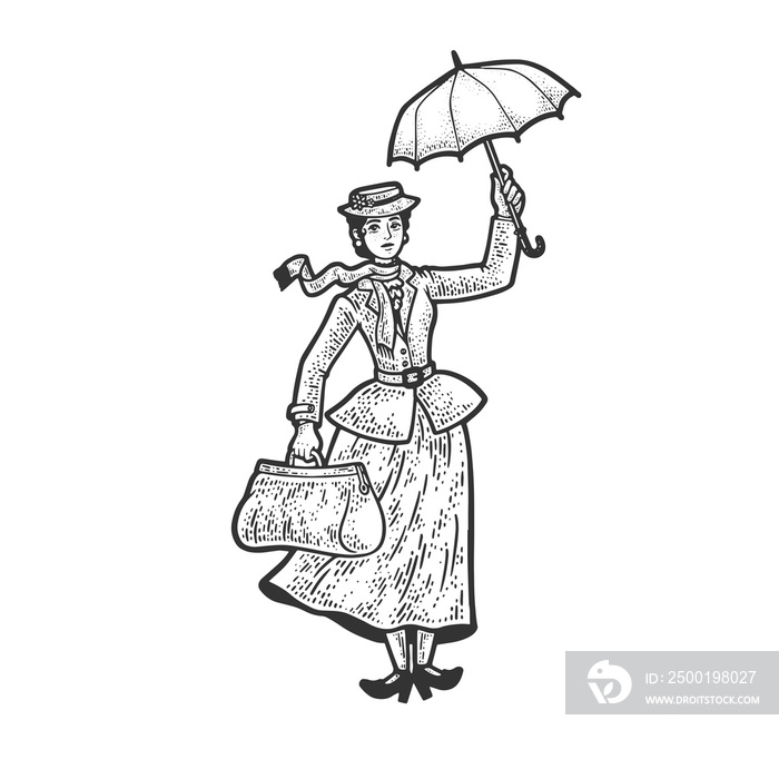 Mary Poppins sketch raster illustration