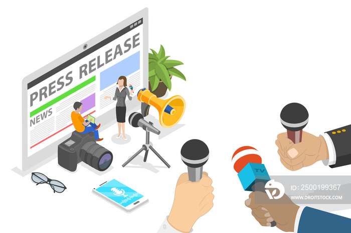 3D Isometric Flat  Conceptual Illustration of Press Release