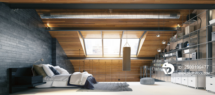 modern loft bedroom interior