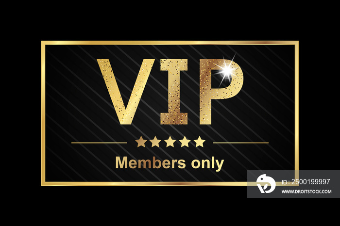 Vip Members Only - Golden Illustration Banner Over Black Background