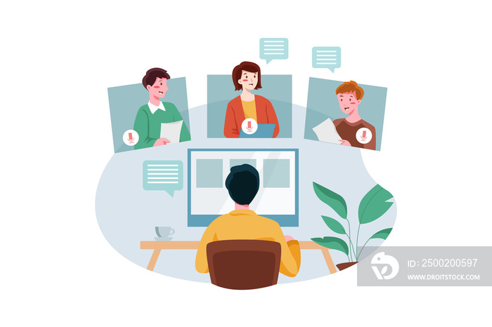 Employees Attending Online Meeting Illustration concept. Flat illustration isolated on white backgro