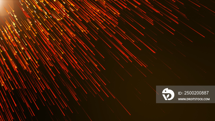 Dark brown background, digital signature with many orange fireballs fall from the sky like rain. par