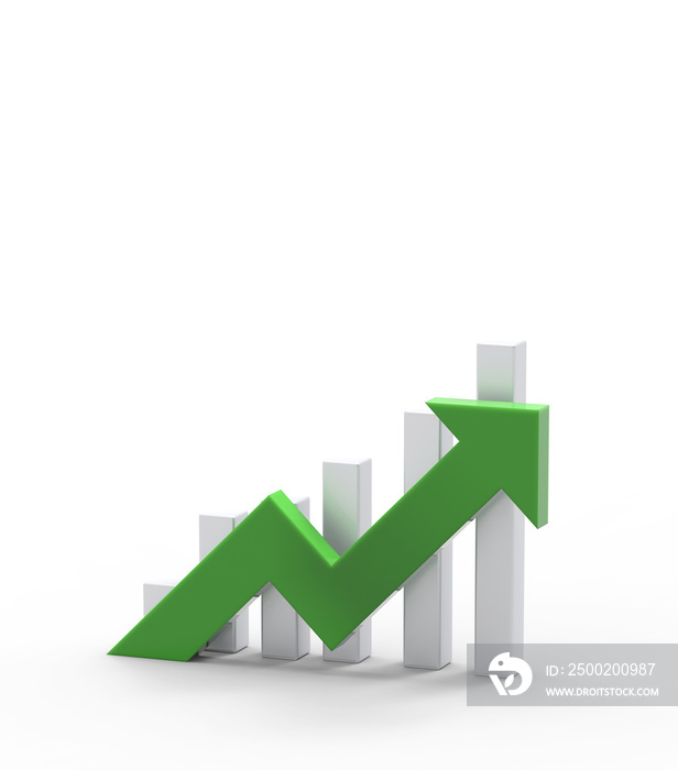 Green arrow and graph. Growing business concept.3D rendering.