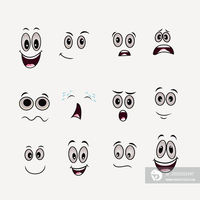 Illustration of Cartoon faces expressions set