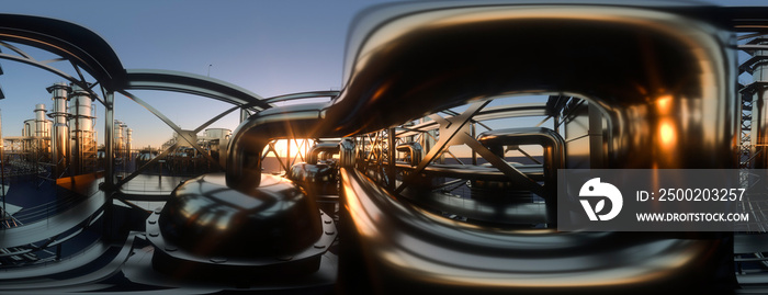 large oil refinery plant at sunrise on a clear day panoramic 3d render