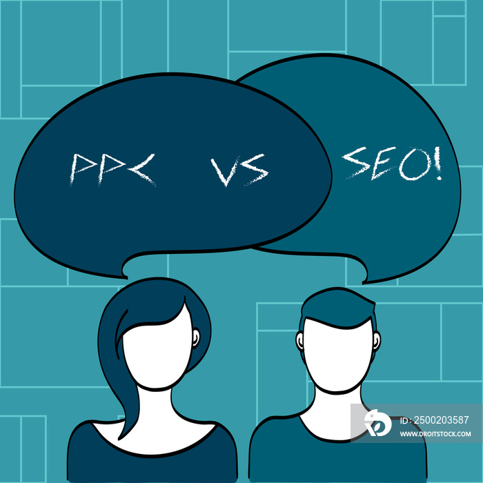 Text sign showing Ppc Vs Seo. Conceptual photo Pay per click against Search Engine Optimization stra