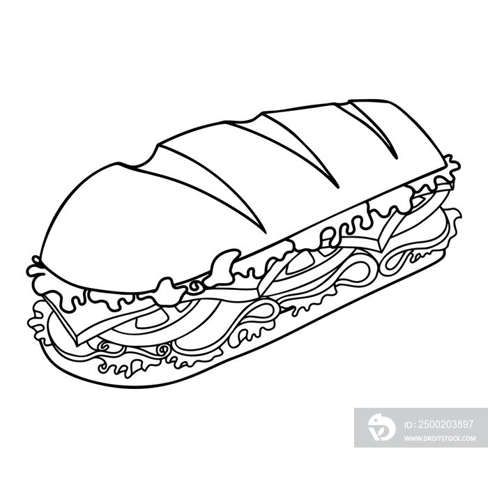 Illustration of sandwich. Design element for poster, card, banner, flyer.