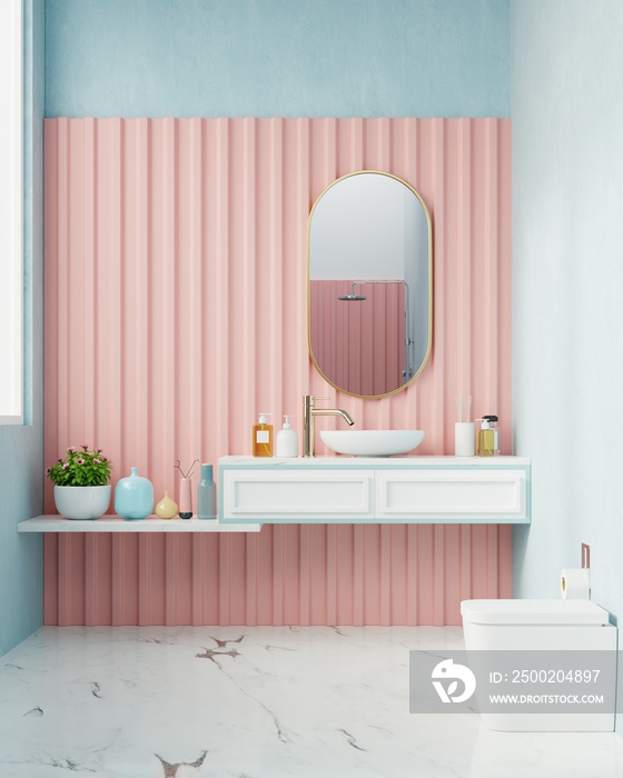 Modern Bathroom interior design on pink wall.