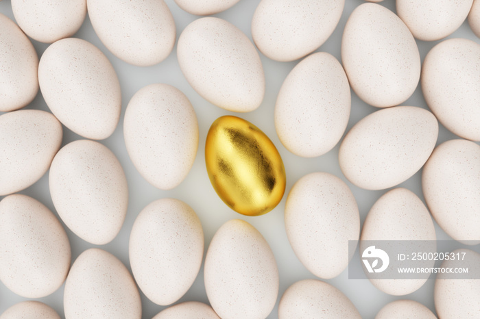 围绕白蛋的单个金蛋，概念个性、排他性和人生成功。独一无二