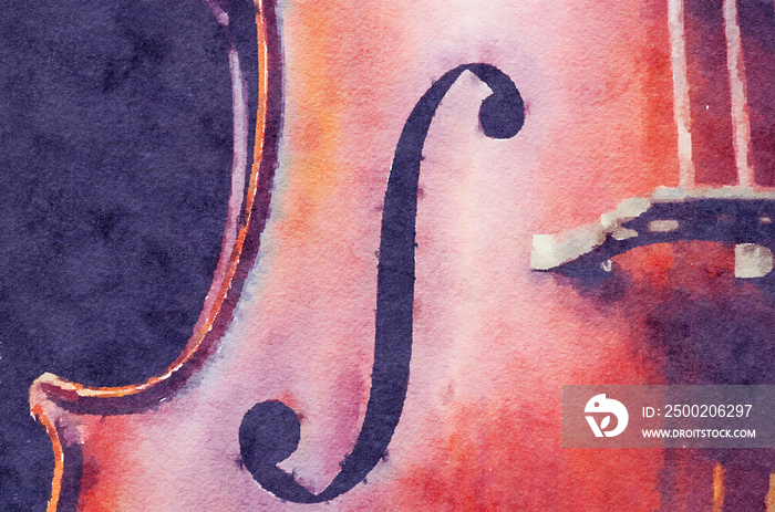湿水彩古典小提琴褪色抽象湿洗特写音乐