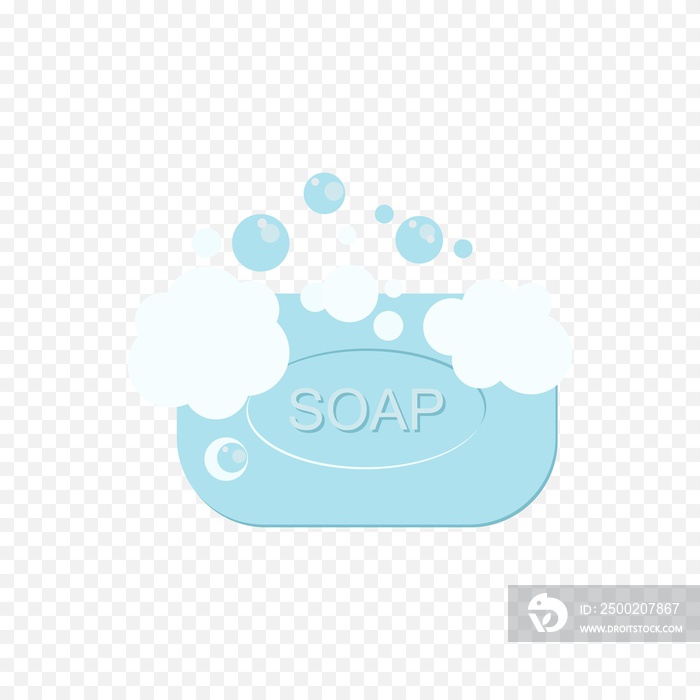 Soap icon. A blue bar of soap with bubbles for cleaning hands from dirt and viral infections. Vector