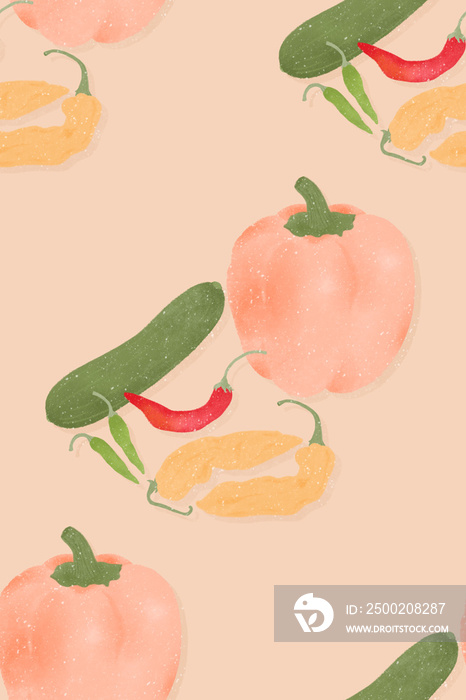 healthy vegetables red pepper chili pepper cucumber seamless pattern