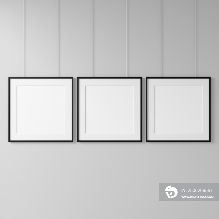 Three square poster with black frame Mockup hanging on the wall