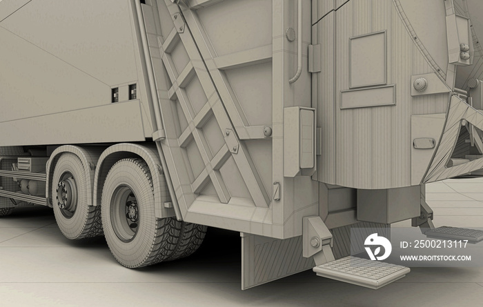 Garbage truck drawing, 3d rendering, 3d illustration