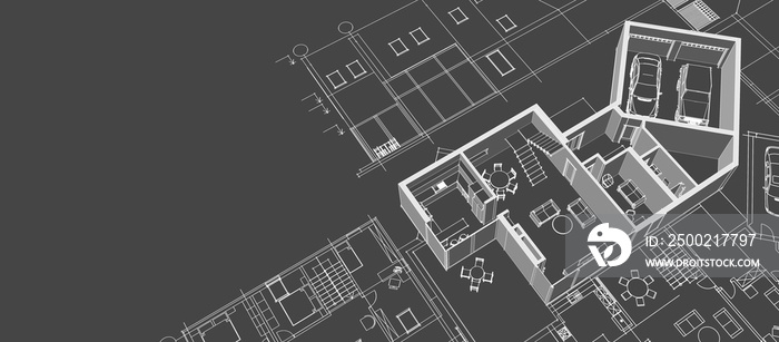 house architectural project sketch 3d illustration