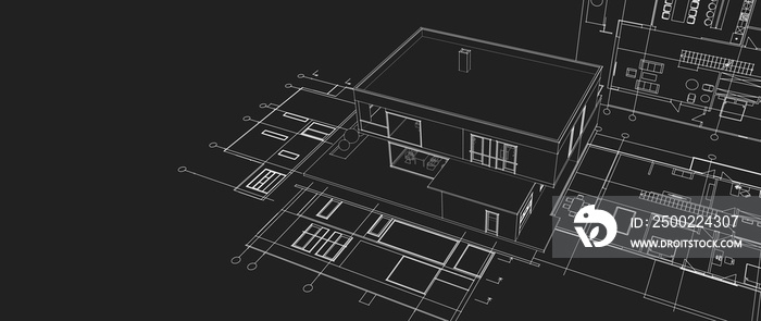 房屋建筑工程草图三维示意图