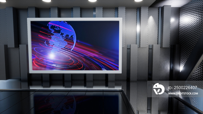 News Studio, Backdrop For TV Shows .TV On Wall.3D Virtual News Studio Background, 3d illustration