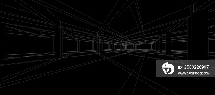 Architecture Structure grid wireframe on black background abstract digital technology space design